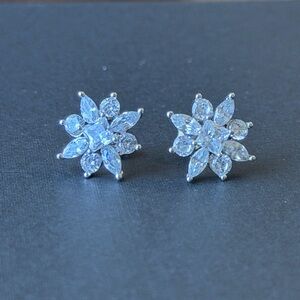 925 Sterling Silver CZ Flower Cluster Stud Earrings